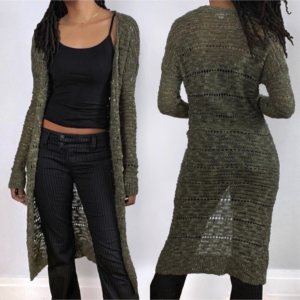 Mossimo Supply Co. Open Knit Long Cardigan Maxi Sweater Green Small